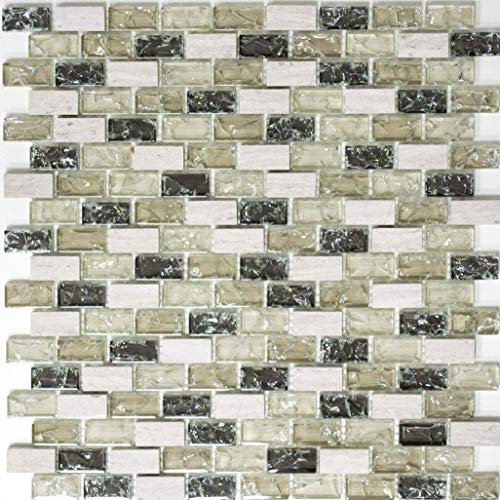 Mosaik Carrelage gris et vert brique en verre pour salle de bain ou salle de bain - 10 tapis de mosaïque