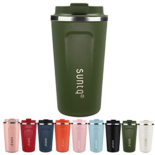 SUNTQ Coffee Mug to Go Thermal Stainless Steel Thermal Mug Double Wall Insulated Coffee Cup On the Go Rice Cup with Leak-proof Lid Reusable and Environmentally Friendly, Green 510 ml