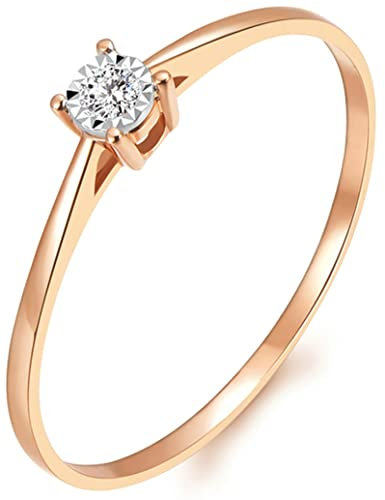AMDXD Echte Goldserie, 18K Rotgold Damen Ringe, 4-Steg-Krappenfassung Diamant Eheringe Glänzend Bandringe Goldringe Solitärring mit Diamant Für Verlobung Hochzeit Gr.62 (19.7)