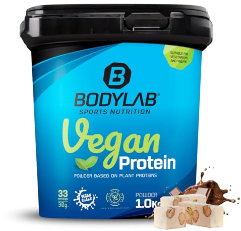 Bodylab24 Vegan Protein, Schokolade Nougat, 1kg | 100 % veganes Proteinpulver aus Ackerbohnen-, Erbsen- & Kürbiskernprotein, bis zu 80 % Eiweiß, ohne Zuckerzusatz