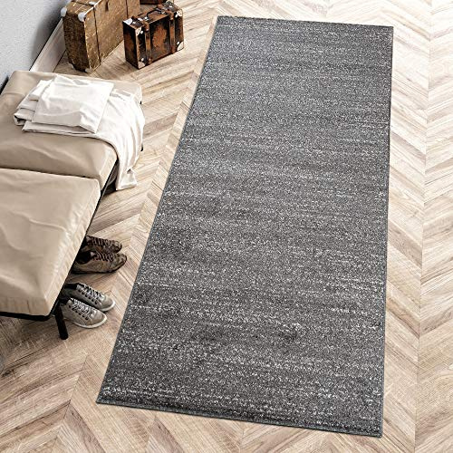 Carpeto Rugs Teppich Läufer Flur - Modern Teppichläufer - Kurzflor, Weich - Flurläufer für Wohnzimmer, Schlafzimmer - Teppiche - Meterware - Schwarz Grau - 70 x 350 cm