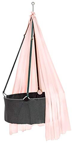 Leander Wiege - Babywiege grau inkl. Matratze und Deckenhaken - mit Himmel (Schleier) dusty rose