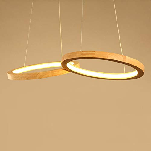 Minimalistisch Kronleuchter Holz Esszimmer LED Warmweiss Licht Pendelleuchte Rechteck Rund Ring Design Modern Hängelampe für Studie Küchen insel Bar Büro Esstisch Verstellbar Deko beleuchtung, L66cm