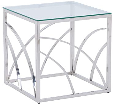 JaHECOME Beistelltische Couchtisch Sofatisch für Wohnzimmer, Schlafzimmer Küche Café und Bar, moderner Kaffeetisch mit Edelstahl Gestell und transparentem Hartglas (quadratisch silbern)