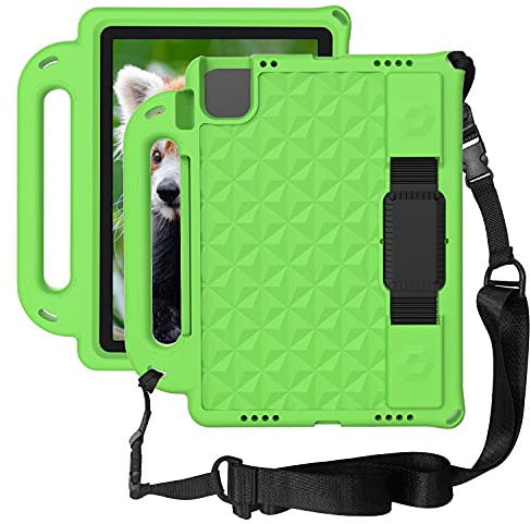 Caja de la Tableta For iPad Air 4 10.9 (2020), Cuerpo a Prueba de Golpes Ligero For niños EVA Tapa Protectora del Soporte de la manija y la Correa For el Hombro(Ye?il)