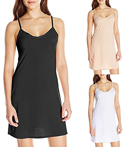 Fafan - Robe Femme Longue Coton Jupon sous Robe Bretelles Chemise de Nuit Sexy Slip Elégant Mini Droite Vêtements légers Respirants à la Mode Estivale (XXL, Noir)