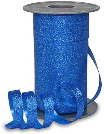 PRÄSENT POLY GLITTER Ringelband blau, 100 m Geschenkband, Schleifenband in 10 mm Breite, edles Dekoband für festliche Anlässe