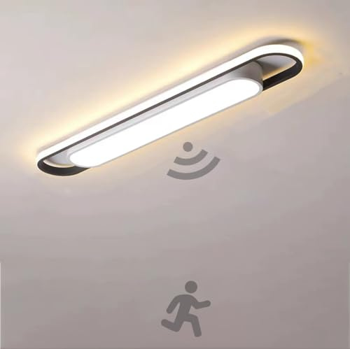 LED Deckenleuchte mit Bewegungsmelder Innen Sensorlampe 3000K Modern Flur Deckenlampe mit Bewegungssensor Deckenleuchteung für Treppe Veranda Wohnzimmer Badezimmer Balkon Keller Garage Büro (80cm)