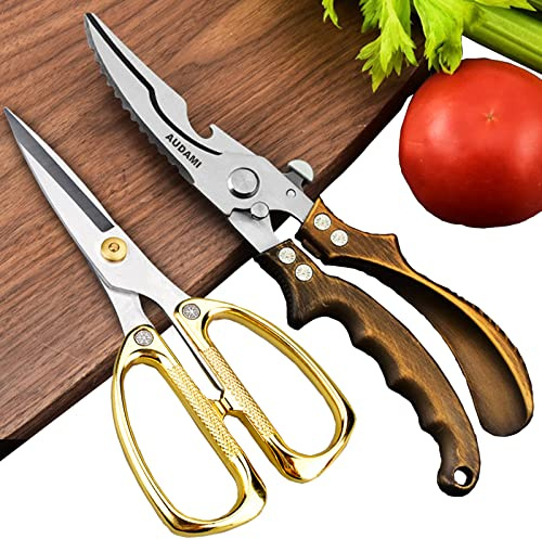 AUDAMI Premium Kitchen Shears 2-Pack Heavy Duty Poultry & Meat Scissors, Bone Shears for Cooking