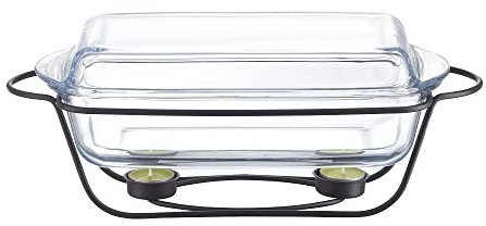 AMBITION Wärmebehälter für Speisen 3,9 L Saule Speisewärmer Stövchen Glasschale mit Deckel Gestell Loft Stil