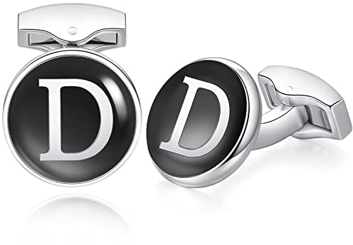 HONEY BEAR Briefe Initialen Buchstabe manschettenknöpfe Herren Edelstahl Hochzeit Cufflinks Manschettenknopf Schwarz,MEHRWEG (D)
