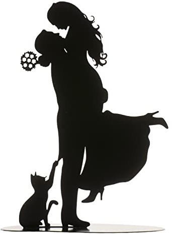 Dekora - Hochzeitsdeko | Cake Topper Hochzeit - Brautpaar Figuren mit Katze, Schwarz