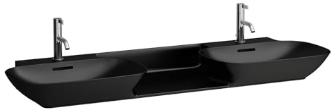 LAUFEN INO Doppelwaschtisch, ohne Hahnloch, ohne Überlauf, 1420x450mm, H8143047161121, Farbe: Schwarz Matt