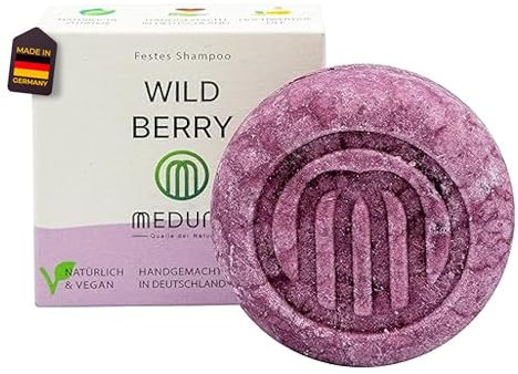 MEDUNA festes Haar-Shampoo Wild Berry 75g - Beerenduft - Haarseife mit Bio-Kokosöl & Shea Butter - Naturkosmetik Haarpflege Shampoo - Pflegeshampoo alle Haartypen - Made in Germany (1)