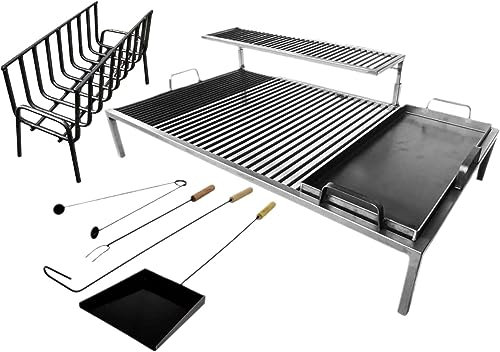 Parrilla argentina de lujo con módulos de hierro extraíbles - Iron Argentina Grill - BBQ Parrilla Asado + brasero + herramientas de fuego (70 x 50 cm)