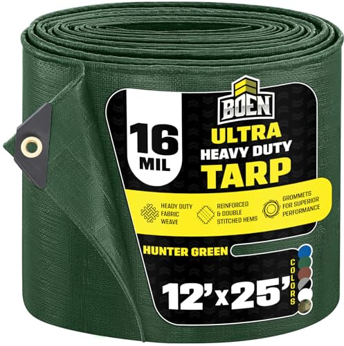 Boen 30 cm x 65 cm ultratålig 16 mm tjockt jägargrönt presenningsskydd, vattentätt, rivsäkert och UV-beständigt, med förstärkta kanter och genomföringar.