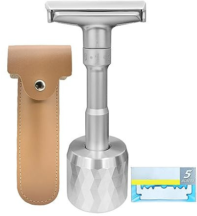 Rasierhobel Herren Damen Safety Razor, Legierung 6 Gang Verstellbarer Nassrasierer, Butterfly Öffnung Rasierapparat mit 5 Ändern Klinge Lederetui Und Base, Rasierer für Sanfte Rasur