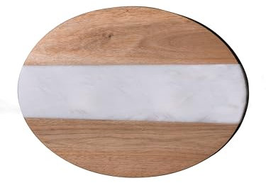 STATELY Tabla ovalada para embutidos OV de acacia y mármol: versátil tabla de queso y carne, bandeja para servir o acento decorativo elegante y rústico