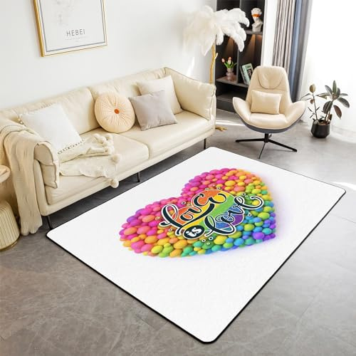 Corazón amor alfombras para sala de estar dormitorio 150 * 200 cm patrón romántico amor alfombra área día de San Valentín decorativo conjunto de alfombras arco iris geometría colorido interior