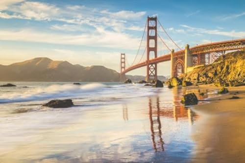 adrium Acryl-Bild 110 x 70 cm: Klassischer Panoramablick auf die berühmte Golden Gate Bridge vom malerischen Baker Beach aus im wunderschönen goldenen (100156757)