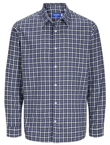 JACK&JONES Herren JORJOSHUA Flannel Check Shirt LS Freizeithemd, Nightshadow Blue, L