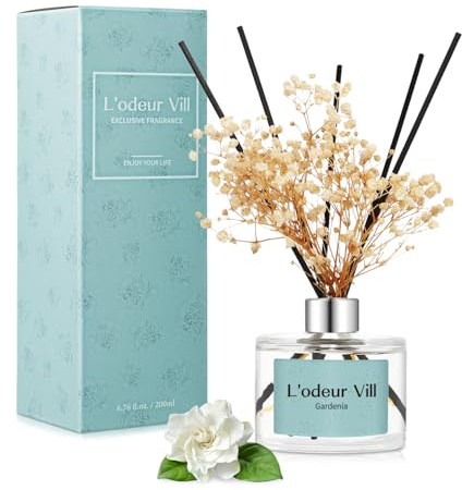 L'odeur Vill Room Fragrance Reed Diffuser 200ml, Luxury Aromatic Scent with 6 Reeds, Long-Lasting Fragrance for Living Room, Bedroom, Bathroom, Office – The Perfect Gift (Gardenia)