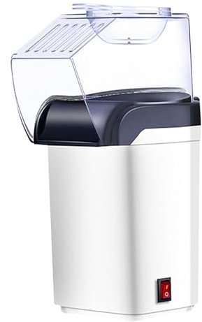 Hmtbet Maquina Palomitas, Palomitero Electrico de 1200W con Circulación de Aire Caliente, Palomitas Dulces con Un Solo Toque para Noches de Cine/Bocadillos/Fiestas,Blanco