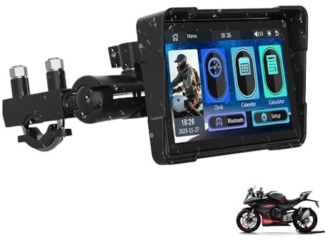 Motorrad Wireless Carplay Autoradio mit Bildschirm, 5 Zoll Tragbarer Motorräder navigationsgeräte Android Auto Motorcycle Navigator, Wasserdichter IP67 Touchscreen, Bluetooth, Navigation, WiFi