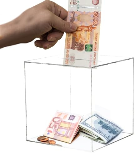 2 Clear Acrylic Piggy Bank - Save Up Smash Money Box | Unopenable Savings Jar Must Break To Open | Tip Jar for Budget, Coin and Cash