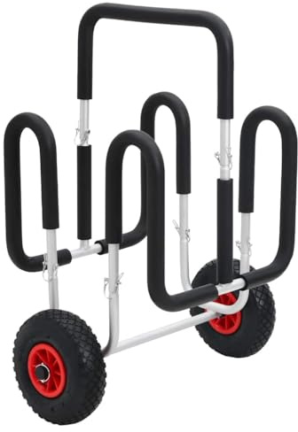 vidaXL Chariot de Sup pour 2 Planches de Surf 90 kg Aluminium, Chariot de Transport Double, Chariot de canoë, Chariot de Kayak Pliable, Chariot Sup