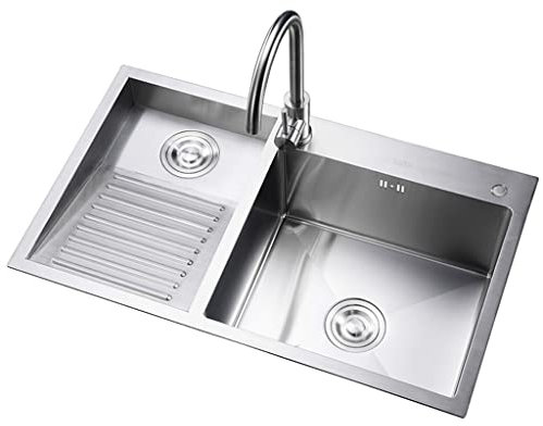 Lavandino per lavanderia Argento, lavabo profondo a doppia vasca in acciaio inossidabile 304, installazione da incasso o sottopiano, con lavello da cucina con barra del rubinetto, facile da