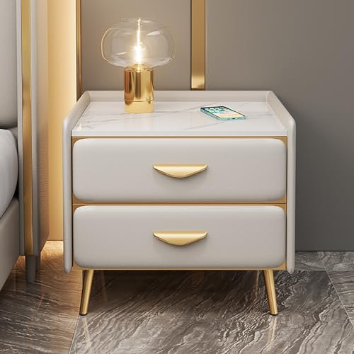 Moderner minimalistischer Nachttisch aus Massivholz für das Schlafzimmer mit Schieferplatte, Schubladenschrank, Schlafzimmerkommode, Nachttisch aus Holz, grauer Nachttisch, Holztisch mit Stauraum