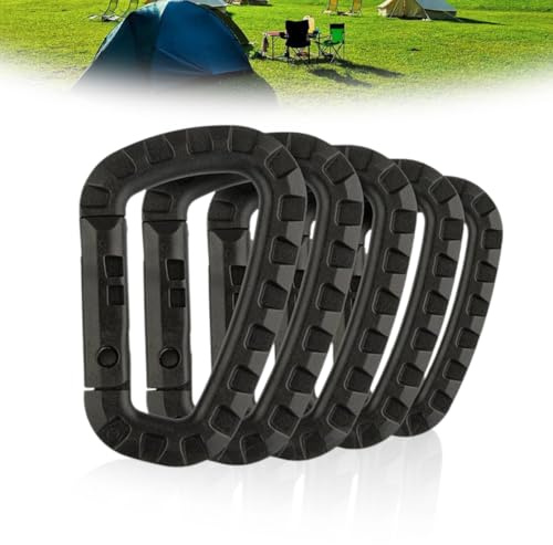 Set di 5 Moschettoni in Plastica - Grande Moschettone Nero da Esterno, Molle a D