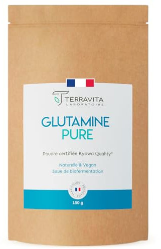 L-Glutamine Kyowa® 150g en Poudre | Santé Intestinale (Ventre Plat) et Récupération Musculaire | 30 Portions | Acides Aminés Vegan, 100% Purs et Sans Excipients | Made in France | Terravita