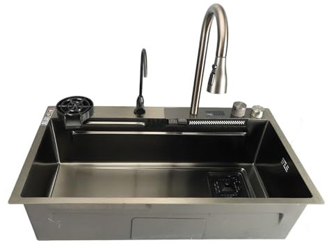 Évier Intelligent Numérique, Brossée épaissie en Acier Inoxydable, Grande capacité, Double Cuve, Lavabo, Cascade, évier de Cuisine pour la Maison, le Bar, le Magasin, le