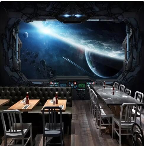 POCHY Custom 3D Photo Wallpaper Cosmic Space Cabin Spacecraft Wall Painting 3D Restaurant Hotel Internet Gaming Room Mural Wall Paper-350Cmx245Cm