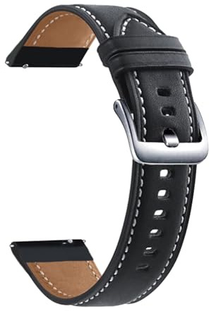 22mm Schwarz Leder Uhrenarmband, Echtes Leder Ersatzarmbander mit Metallschnalle, Lederarmband Kompatibel mit Samsung Galaxy Watch 3 45mm/Galaxy Watch 46mm für Herren Damen