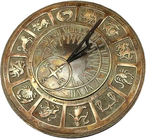ANTIQUEMEDIEVAL Sternzeichen Sonnenuhr aus massivem Messing, dekoratives Gartengeschenk