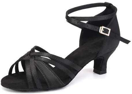 YCALCP Chaussures de Danse Latine Femme 5cm Chaussures Danse de Salon Satin Bout Ouvert pour Salsa Tango Bachata,811-5cm Talon,Noir,EU 39