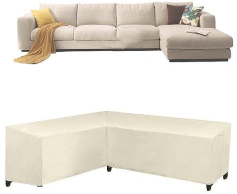 L/V-Form Abdeckung Gartenmöbel, Abdeckplane für L Form Lounge Gartenmöbel Sitzgruppe Wasserdicht Winddicht , 420D Oxford Schutzhülle für Loungemöbel Ecksofa(Size:L Shape:(Left Facing）210*270*90cm,C