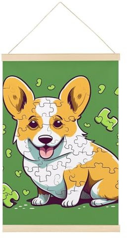 Corgi Puzzle Magnetischer Posteraufhänger Rahmen 60 x 39 cm Holz Holzmagnet Leinwand Kunstwerk Hängender Posterrahmen Posterhänger mit Seilmagnet für Poster, Drucke, Fotos, Bilder, Karten,