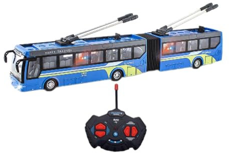 JISADER Autobus telecomandato radiocomandato Modello di Autobus Scolastico Scala 1:32 e luci a LED Ricaricabile per Bambini RC Auto telecomandata, Blu Lungo