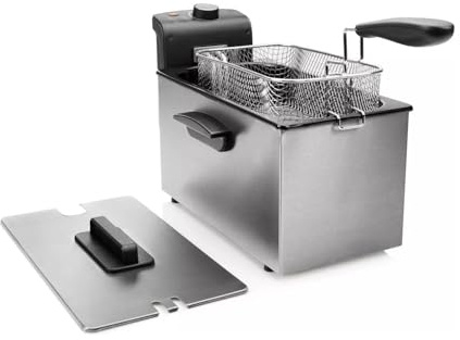 Wintem Friggitrice a Olio 3L in Acciaio Inox Argento - Potenza 2000W per Rapida Cottura - Temperatura Regolabile Fino a 190 °C - Zona di Raffreddamento e Design Smontabile Facile da Pulire