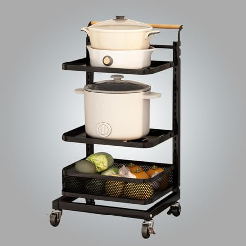 3 Tier Expandable Microwave Oven Rack Stand Kitchen Counter Shelf Unit Storage nizer with Baking Tray Holder and Cupboard Storage Basket Black 3 Tier Rack with 2 Boards and 1 Basket