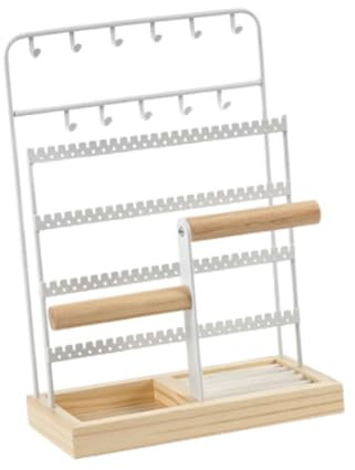 UxicRuya Organizador de Joyero Torres de Joyería, Soportes de Collar, Moda con Portavasos del Cuello de La Base de Madera -Soporte de Anillo de Oído para Colla, Blanco, Individual