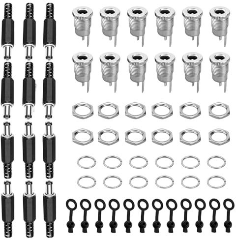 Lot de 12 prises CC - 12 V - 30 V 5,5 x 2,1 mm CC - Connecteur basse tension 5 A - Avec 12 rabats de protection en caoutchouc - Avec rabat de protection en caoutchouc