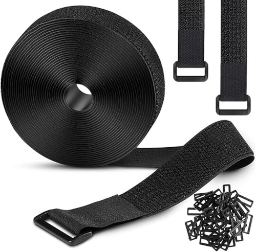 xolear Klettband, 5 cm x 5 m Klett Kabelbinder mit 15 Schnallen, Wiederverwendbare Stark Haken und Schleife Klettbänder, Freie Schnittlänge Kabelklettbänder für Kabel, Camping, Gepäck, Schwarz