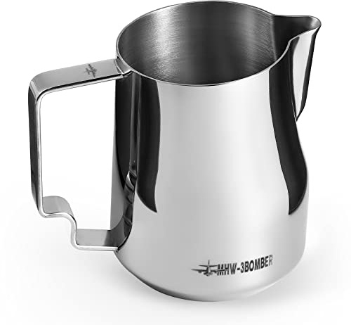 MHW-3BOMBER Pichet à mousse à lait 350 ml Tasse à mousser à lait expresso Pichet à vapeur en acier inoxydable Tasse à mousseur à lait Barista Latte Art Pichet à lait à bec rond P7121S