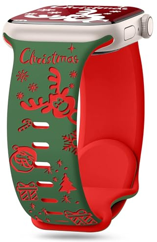 wipalor Christmas Engraved Silicone Strap fits Apple Watch Straps Women 42mm 38mm 41mm 40mm 46mm 45mm 44mm 42mm 49mm, Holiday Cute iWatch Band for Apple Watch Strap Series 11 10 SE 9 8 7 6 5 4 3 2 1
