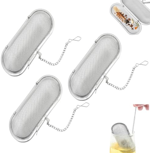 3 Stück Gewürzei, Gewürzsieb Zum Mitkochen mit Kette, Gewürzbeutel Zum Mitkochen für Gewürz Tee Sieb Losen Tee und Gewürzezubehör(Silber)